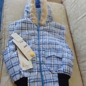 Kenar Blue Vest with Fur Hood Girl's Sz 8 NWT Winter Vest